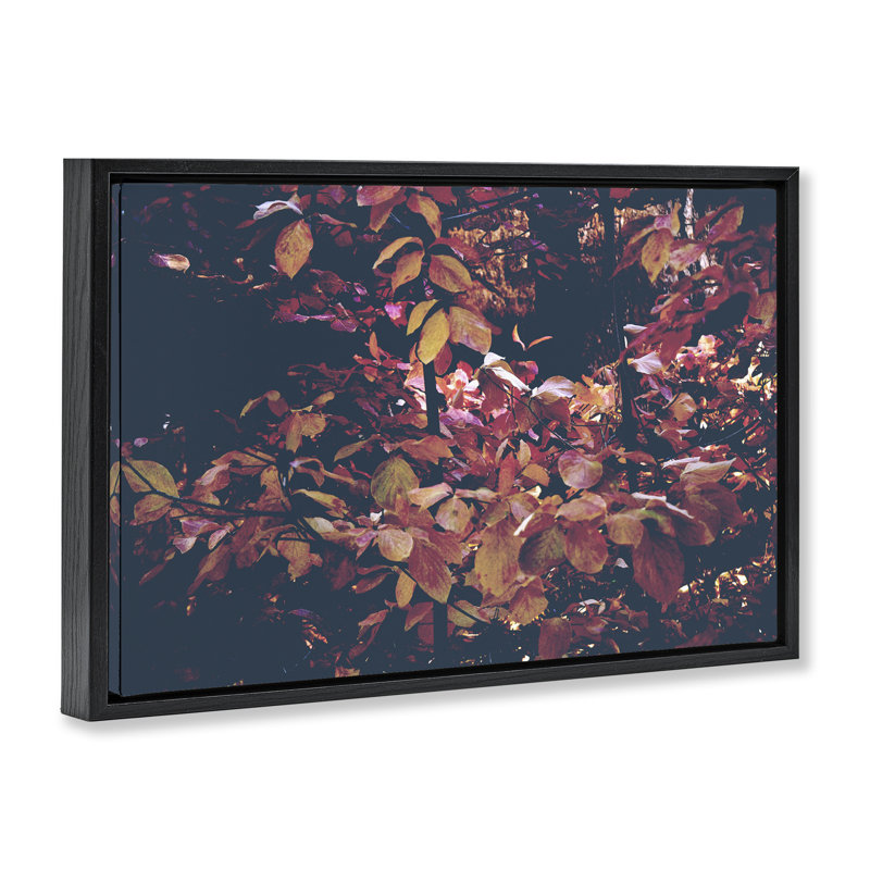 Dusky Forest Leaves Floating Frame, design by Gemma Bardot, Jet Black Floater Frame, 17" H x 25" W