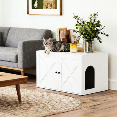 Chat - bac à litière avec espace intérieur spacieux, blanc, L 31,5 po x l 20,9 po H 19,7 po, dissimule pour l'intimité des planches de 0,5 po d'épaisseur, assemblage en 30 minutes