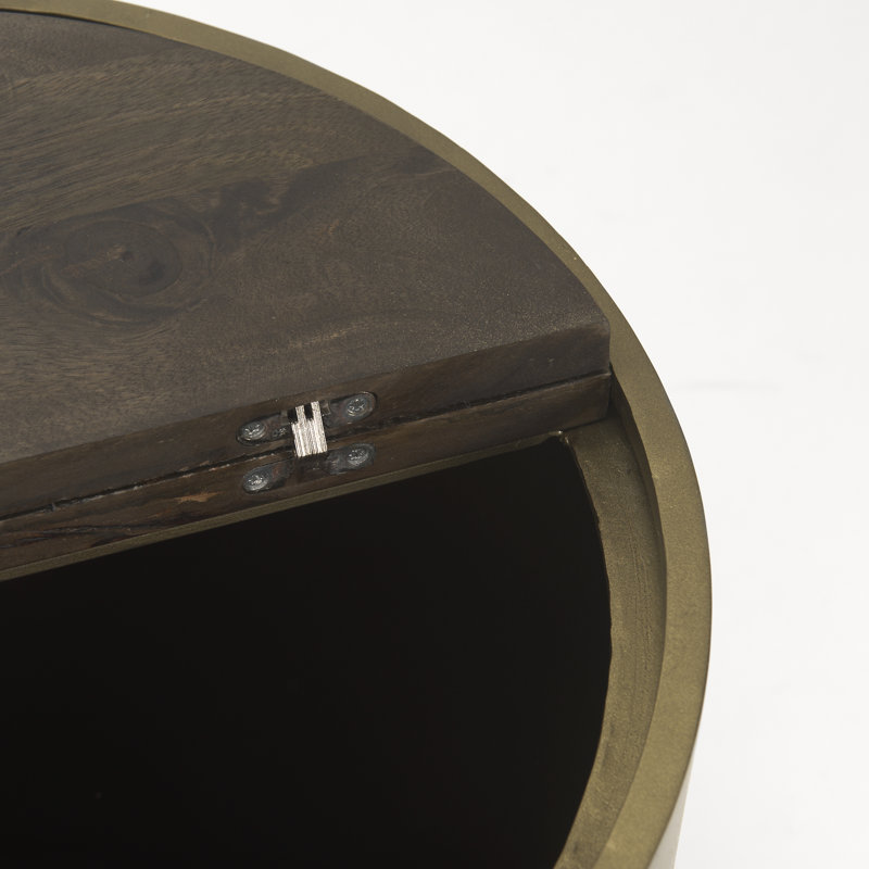 Janvey Solid Wood Top End Table, Dark Brown Top/Gold Base