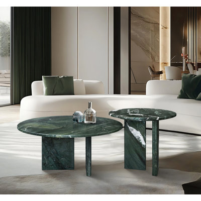 Tables basses de luxe en marbre pour le salon - Centre de table rond en pierre naturelle polie, créez des espaces superposés avec des pièces de 70 cm et 45 cm