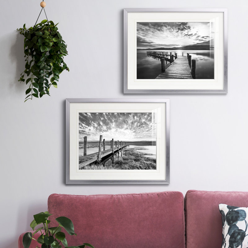 Reproduction de photo sur toile, Papier avec cadre argenté, Blanc mat