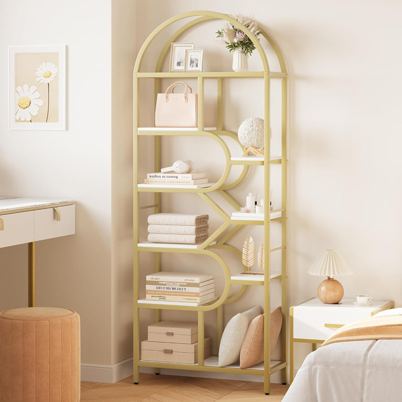 207.52cm H x 75.94cm W Steel Bookcase, Gold
