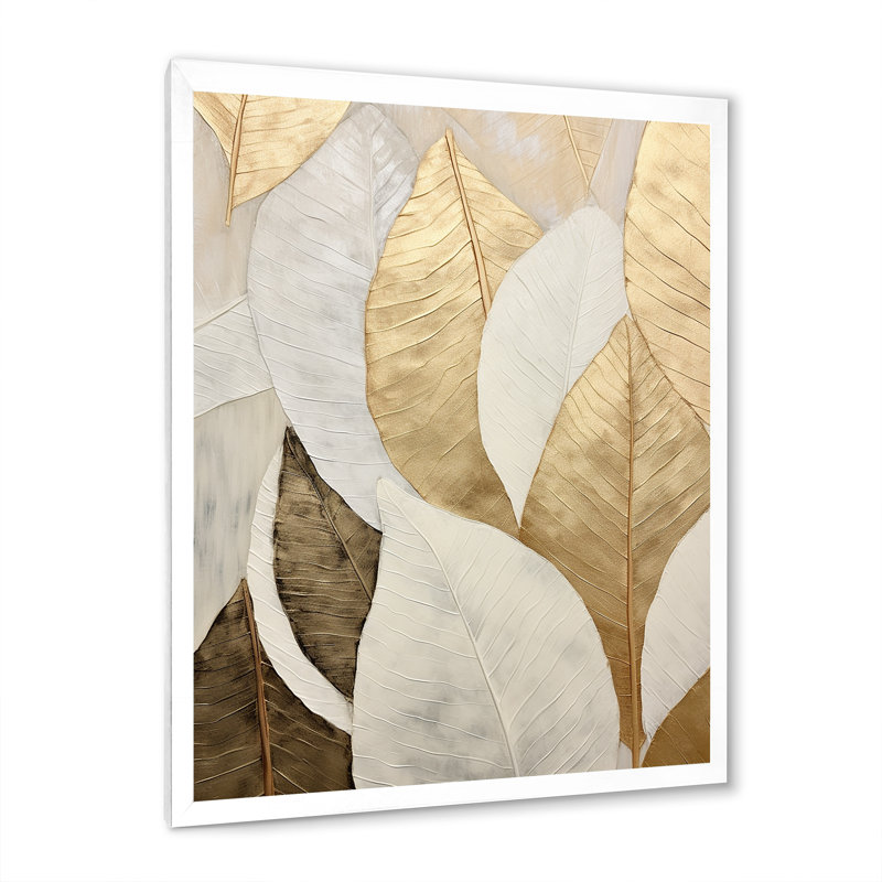 «Gold Minimalisme Leaves Collage III - Leaves», reproduction d'art sur toile encadrée, H 44 po x l 34 po x P 1,5 po