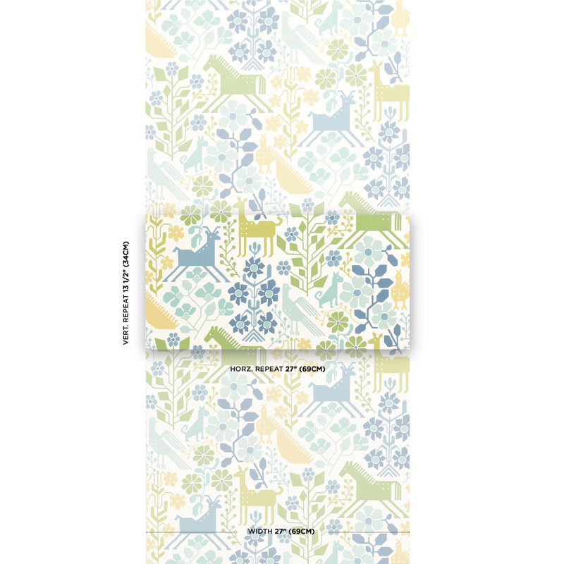 Papier peint Lupita, Bleu / vert