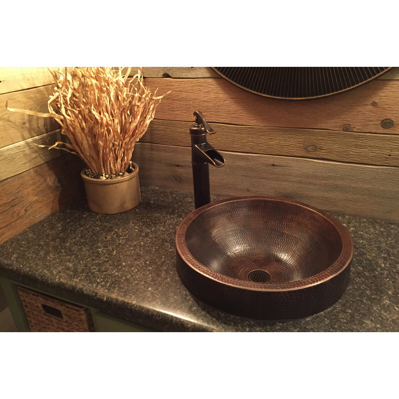 17'' Round Hammered Copper Vessel Sink in Oil Rubbed Bronze