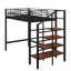 Lit mezzanine simple en métal, avec grille de rangement supérieure et échelle avec compartiments latéraux-443607975