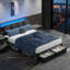 Upholstered Bed Frame with 2 Storage Drawers, Modern Full Platform Bed with Charging Station & LED Light, No Spring Box Needed-705308969