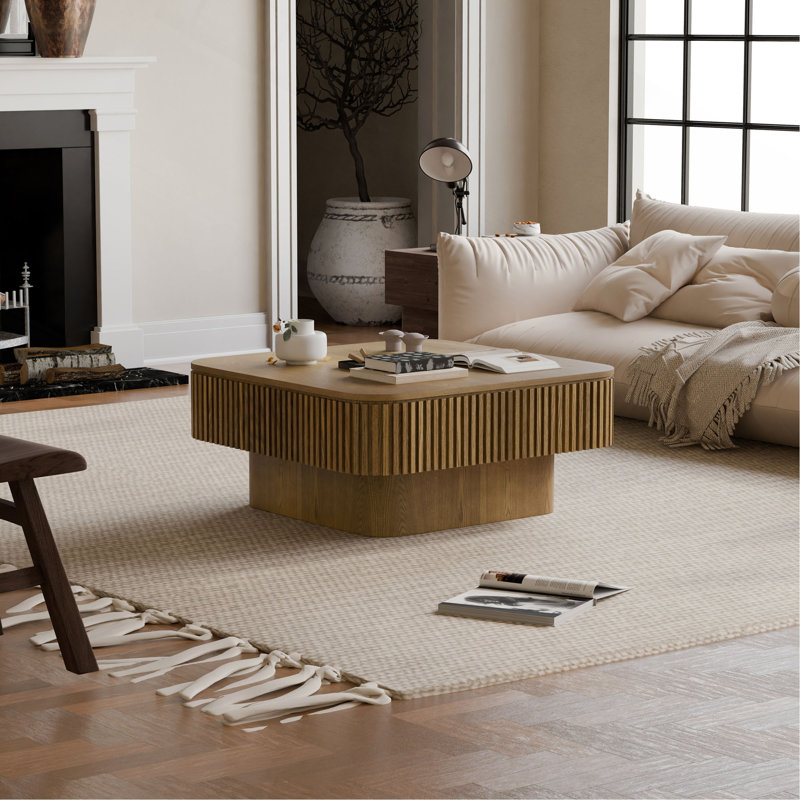 Table basse 31,5 po carrée avec rangement Table d'appoint moderne en placage de bois massif pour salon, chambre à coucher, appartement ou bureau