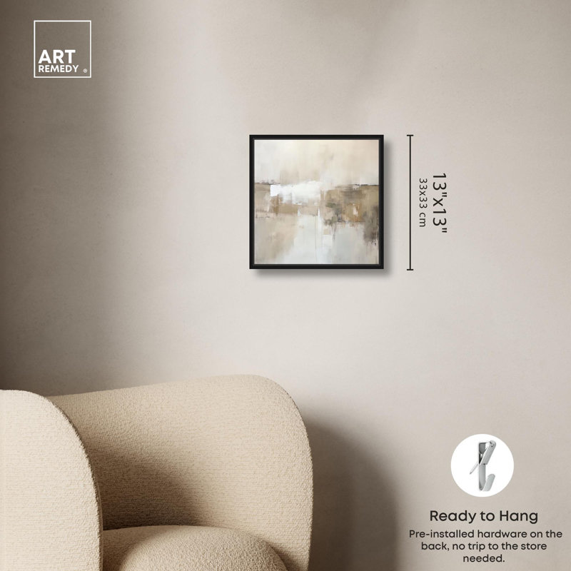 «Windswept Reverie I», toile minimaliste abstraite par Art Remedy, H 13 po x l 13 po x P 1,8 po, Cadre flottant noir