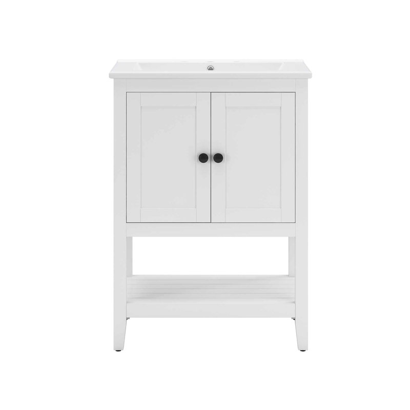 Meuble-lavabo moderne 24 po avec lavabo en céramique, armoire avec tablette ouverte