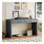 Console courbée avec rangement, table d'entrée en bois avec 2 tiroirs, console rustique de style campagnard pour entrée, couloir, salon, bleu marine