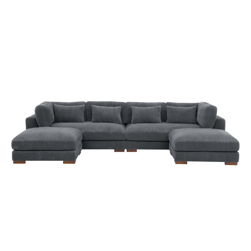 Croy Corduroy U-Shaped Sectional Symmetrical, Gray Corduroy