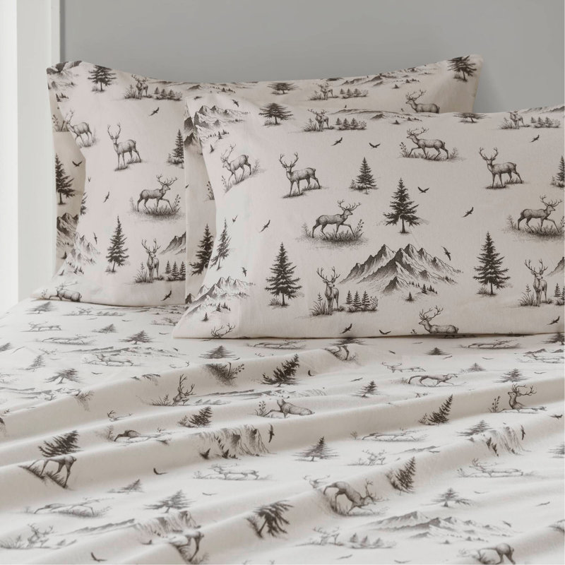 Sheet Set Gray Deer Toile, Twin Bedspread + 2 Additional Pieces