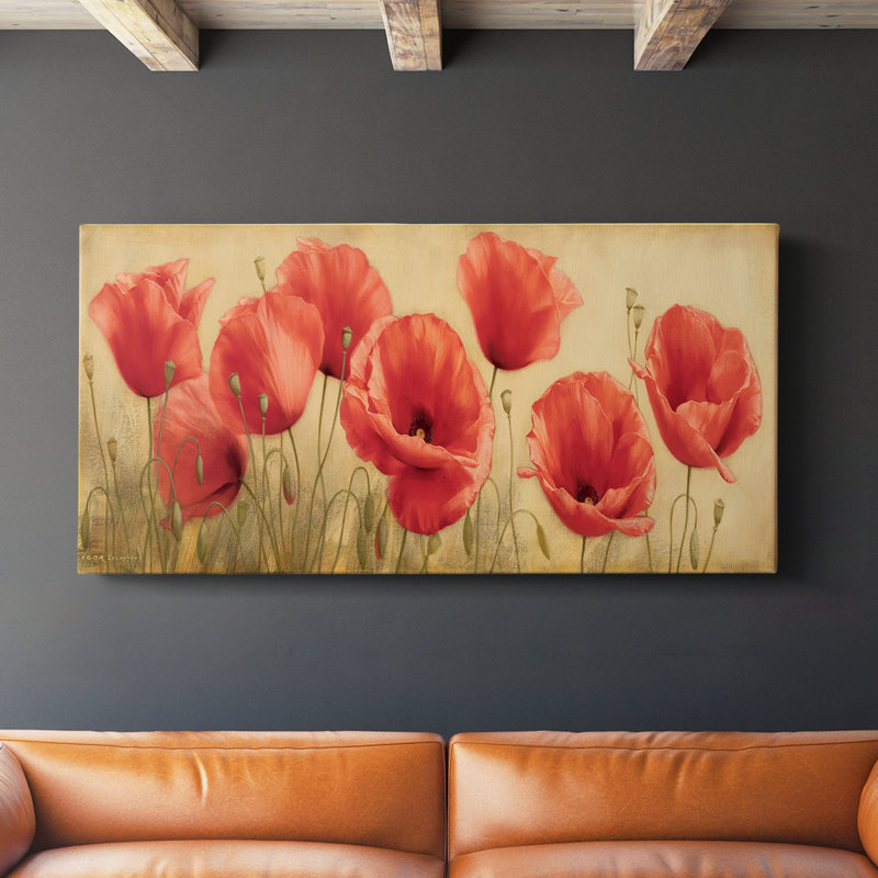 Poppies Grace I - Toile tendue avec châssis - Prêt à accrocher, H 20 po x l 40 po