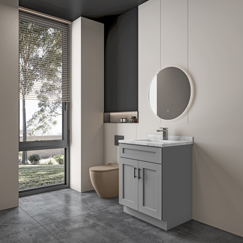 Armoire de salle de bain en bois massif prêt à assembler avec comptoir Shaker - comptoir non inclus, Gris