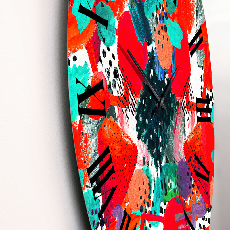 Horloge murale rouge et turquoise, Grand