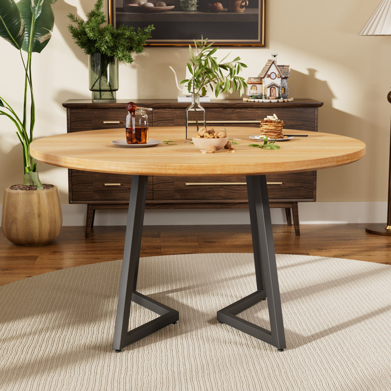 Table de salle à manger de 47,2 pouces pour 4 à 6 personnes, de style campagnard avec plateau rétro et pieds courbés, table de cuisine avec cadre en métal, pour la salle à manger et les repas de famille