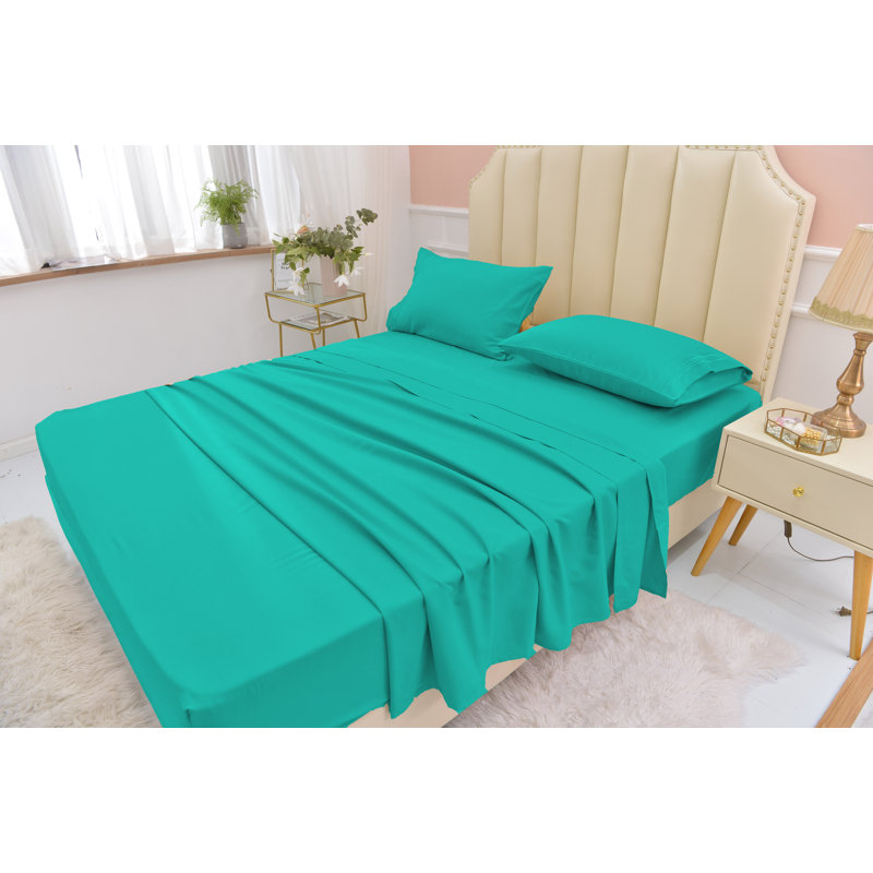 Ensemble de draps en rayonne de bambou ultra doux et infroissable, Simple, Bleu sarcelle