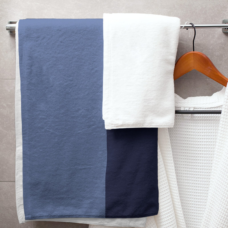 Cotton Blend Lightweight Bath Towel, Blue/Navy/Yellow