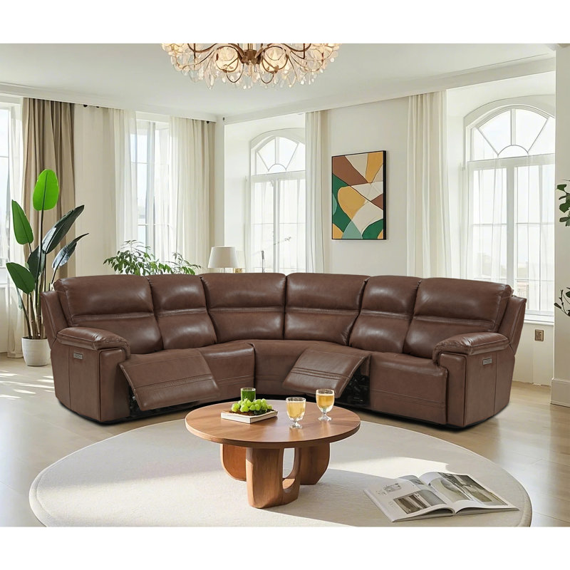 121" Leather Reclining Wide Seat Sectional, 3 Power Recliners, Adjustable Headrest, Zero Gravity & 2 Consoles