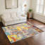 Tapis moderne coloré et patiné, formes abstraites bleues, grises et orange, tapis intérieur antidérapant -771396022