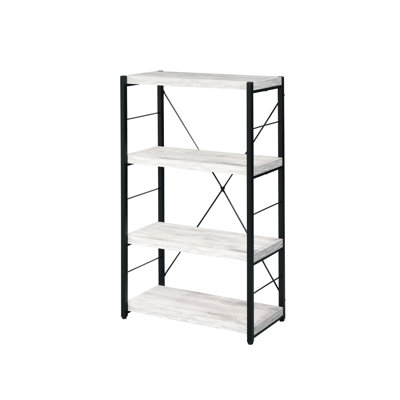Antique White & Black Finish Bookshelf With 4 Wooden Shelves And 3 Open Compartments For Storage Rectangular