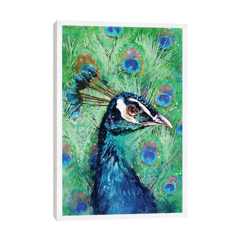 Peacock by Louise Goalby - Gallery-Wrapped Canvas Giclée on Canvas, 66.04 cm H x 45.72 cm W, White Floater Framed