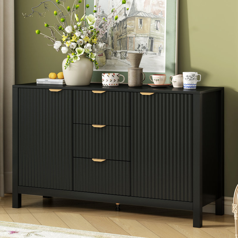 47.2'' Wide 3 - Drawer Filing Credenza Home Office Storage Cabinet, Black
