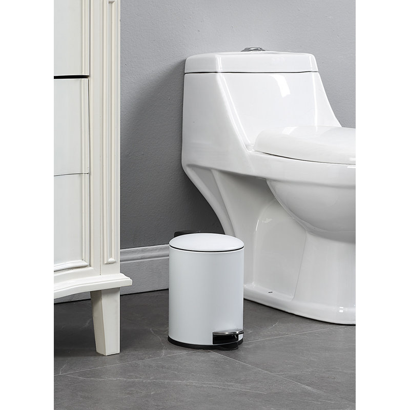 Compact White Powder Coated Step-On Trash Can with Inner Liner