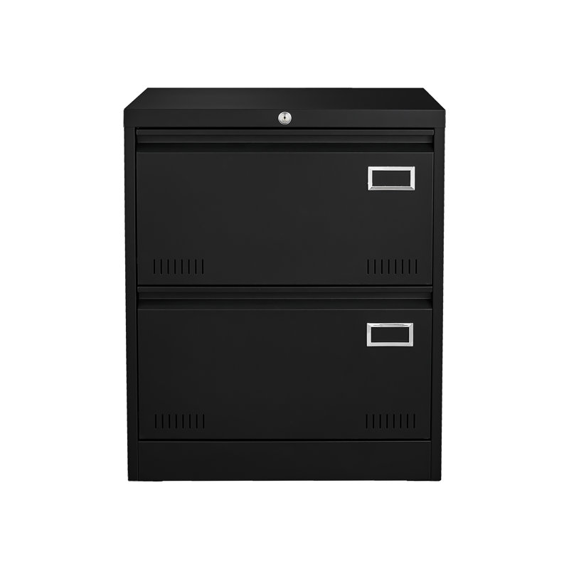Pantelia Metal Lateral File Cabinet With Lock - 2 Drawers, Black, Widened To Accommodate More Office Supplies Black Drawers And Hold Essentials, Modern Design