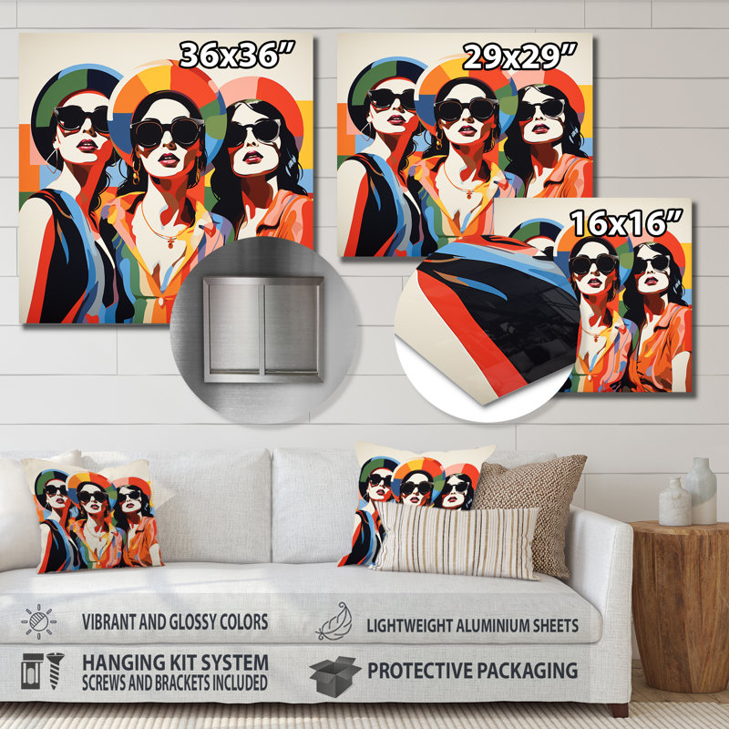 Rouge et bleu Matisse's Hippie Women II - mode, art mural en métal, H 29 po x l 29 po x P 1,5 po