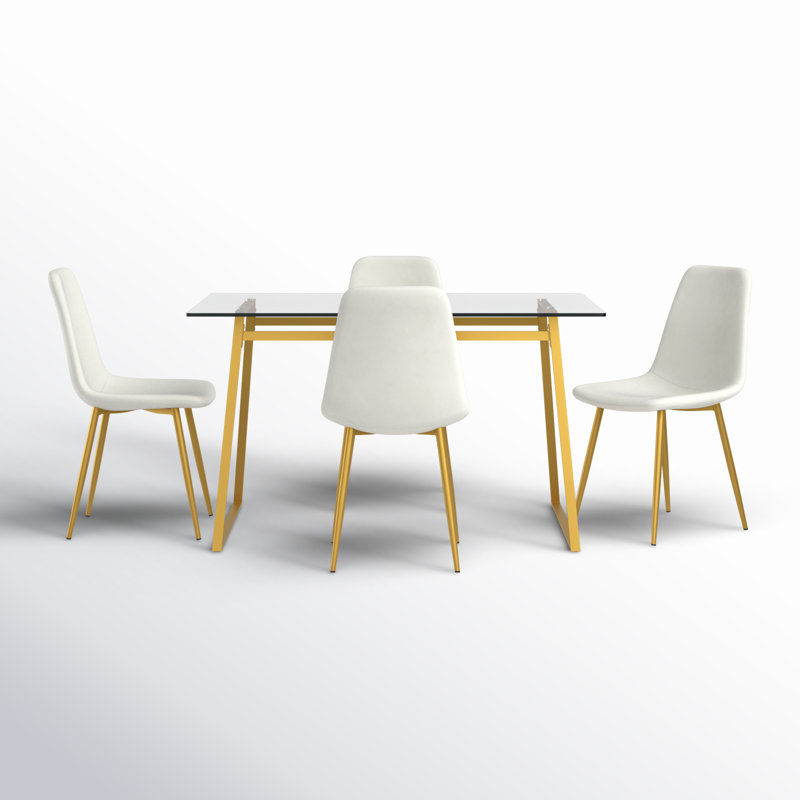 Ensemble de table de salle à manger 4 personnes Lastrup avec table rectangulaire de 47 po et 4 chaises rembourrées dorées
