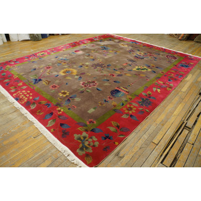 Antique Art Deco Chinese Floral Purple / Lavender / Mauve, Red 1920s Rug