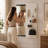  Modern Rubber Wood Wall Mounted Full Length Mirror with Sliding Panel and Adjustable Storage