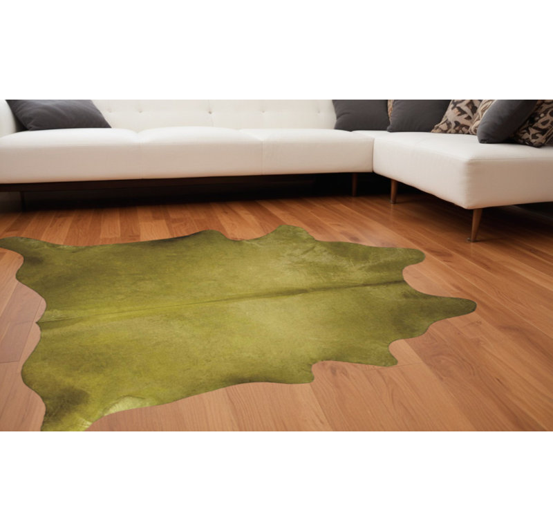 5' X 7' Lime Green Cowhide Area Rug