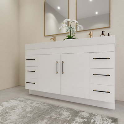 60" Double Bathroom Vanity Set with Drawers and Doors