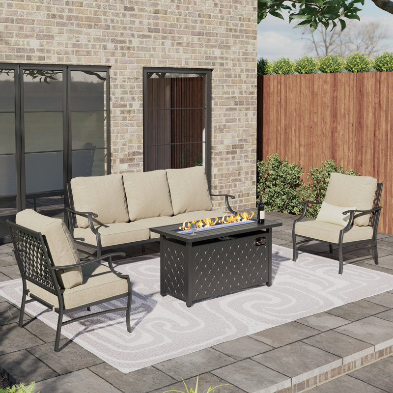 Asfand Outdoor Patio Conversation Furniture Set, Beige