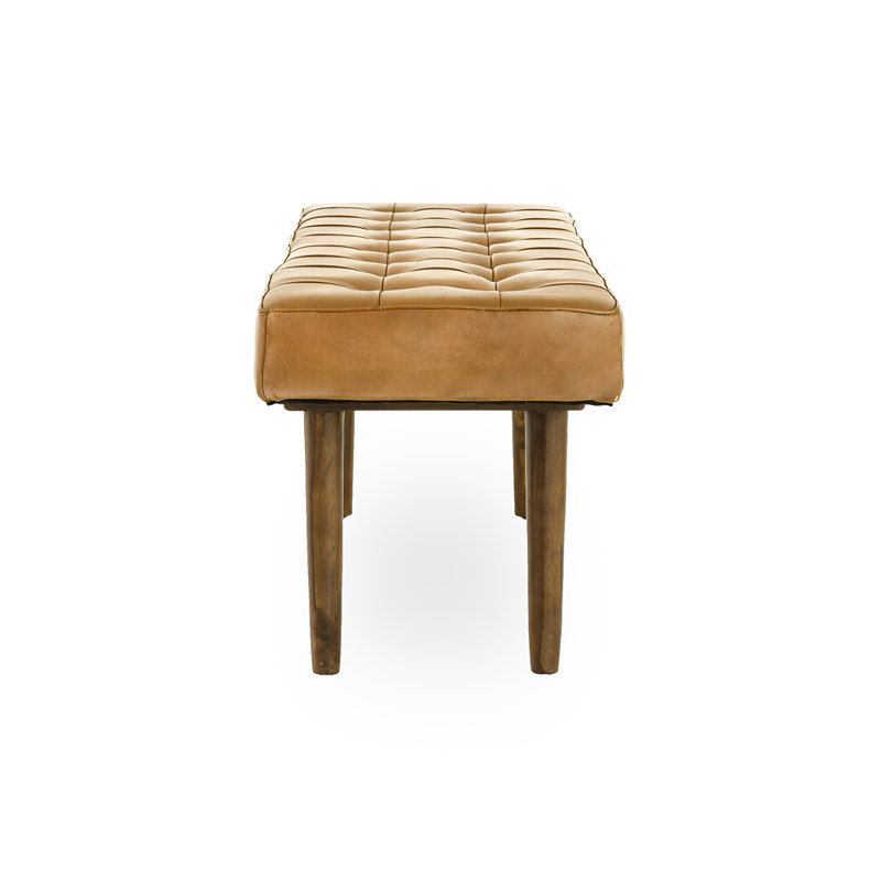 Ellar Genuine Leather Upholstered Bench, Tan