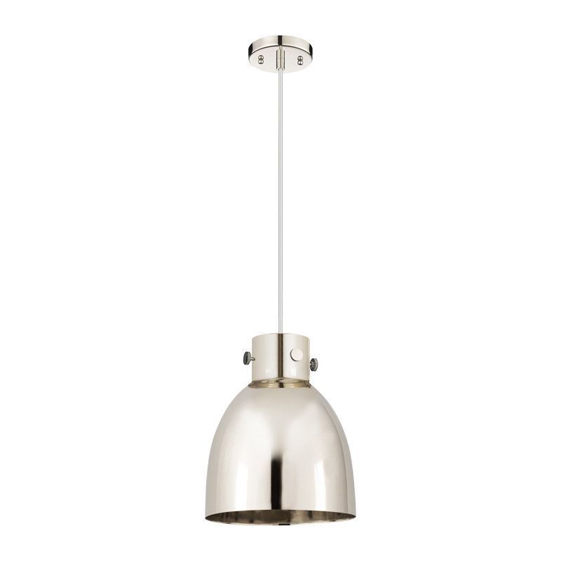 Luminaire suspendu en métal 1 lumière, Nickel poli, H 12,5 po x l 10 po x P 10 po, Nickel poli