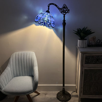 Gamez Tiffany Floor Lamp Blue Stained Glass Baroque Style Lavender Gooseneck LED Bulb Included 20"W*12'D*63"H
