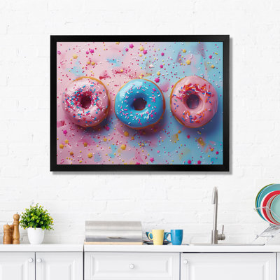 Décoration murale délicieuse rose et bleu Sparkle Donuts I - Donuts alimentaires