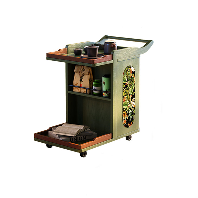 Green Vintage Solid Ash Rolling Coffee Cart