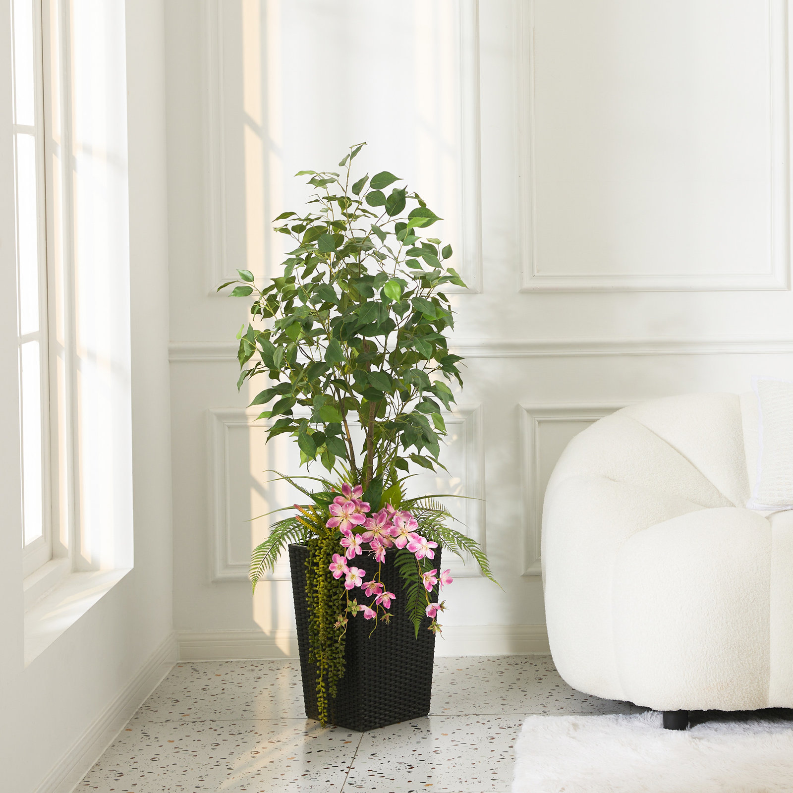 Adcock 48" Ficus Tree in Decorative Vase, Black