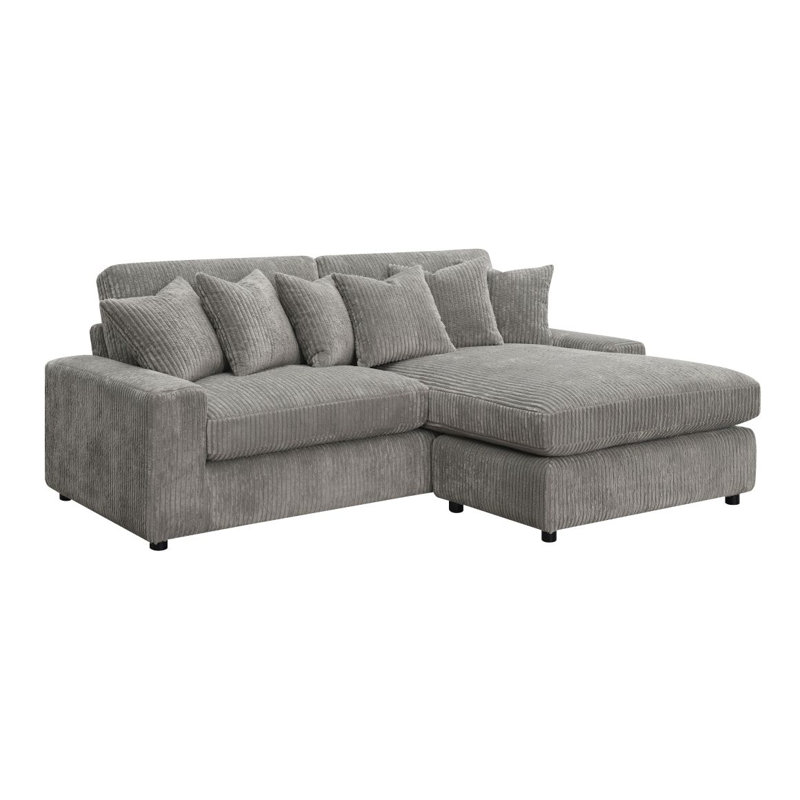 Canapé modulaire réversible en velours côtelé gris Tavia avec 6 coussins