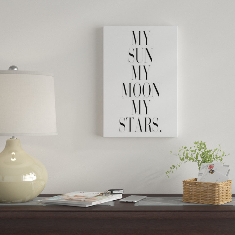 « my sun my moon my stars », art textuel sur toile, H 26 po x l 18 po x P 1,5 po, Toile avec cadre noir, Pas de tapis