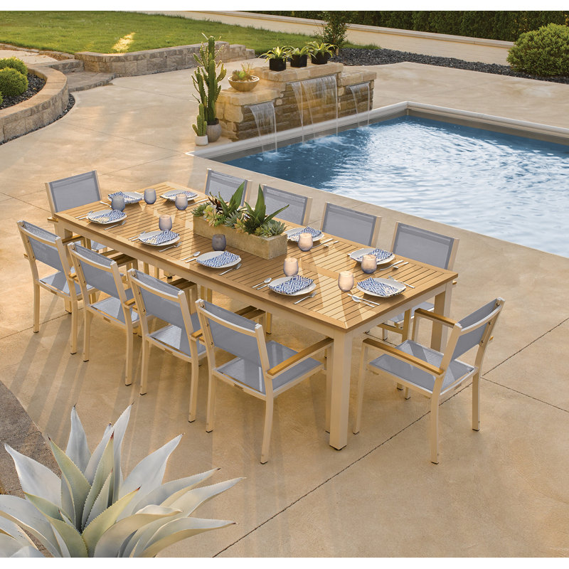 Travira 103" Long Tekwood Outdoor Dining Table, Teakwood Natural