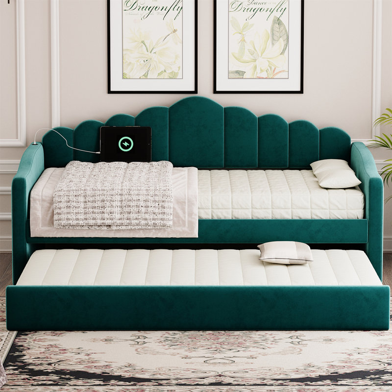 Lit de jour rembourré avec couchette, Vert