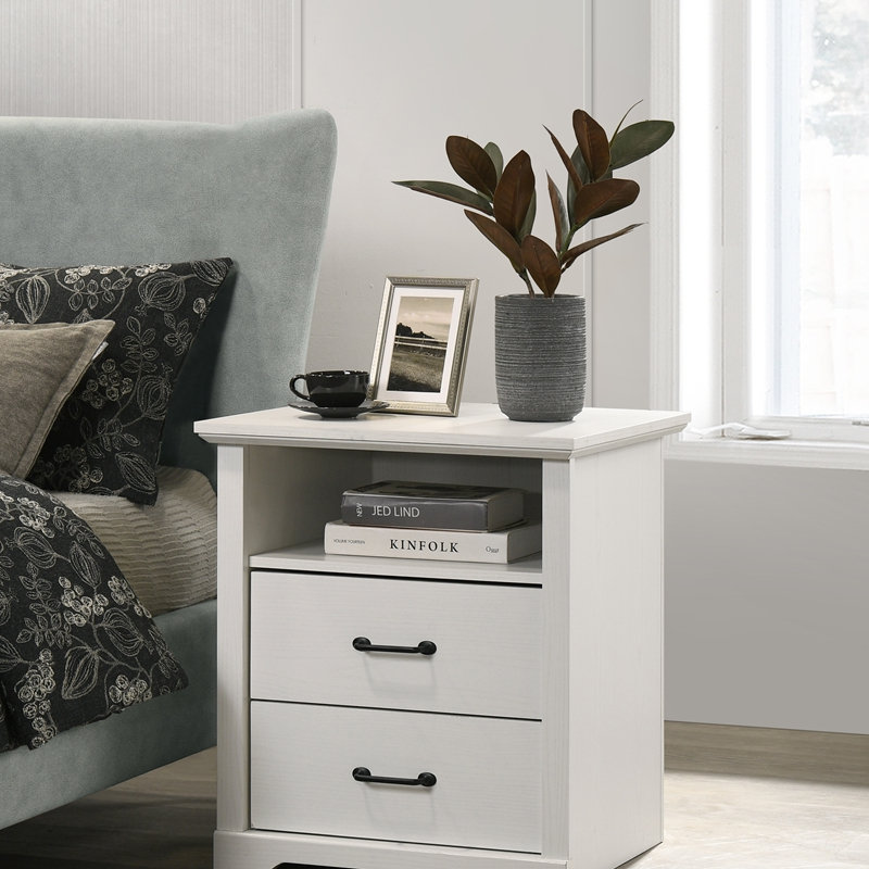 22"W White 2-Drawer Nightstand Bedside Table with USB charging  Ports, White
