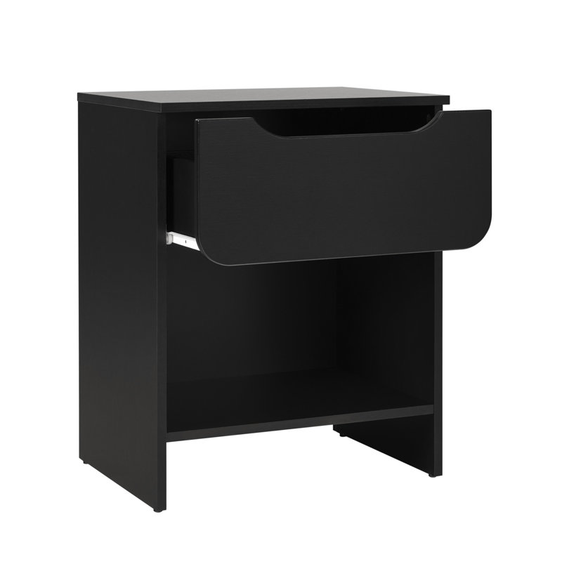 Jaqualine 1-Drawer Nightstand with Storage Cubby, Black