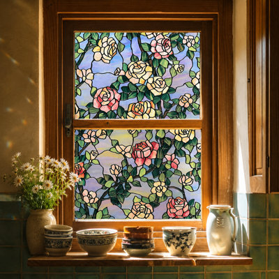 Film de vitrail 3D - La rose des bêtes 23,6 po x 35,4 po